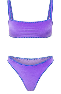 Meghan Hand-Embroidered Velvet Bikini in Purple
