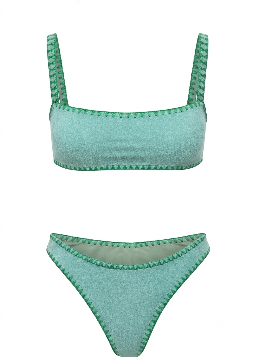 Meghan Hand-Embroidered Towel Bikini in Green
