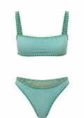 Meghan Hand-Embroidered Towel Bikini in Green