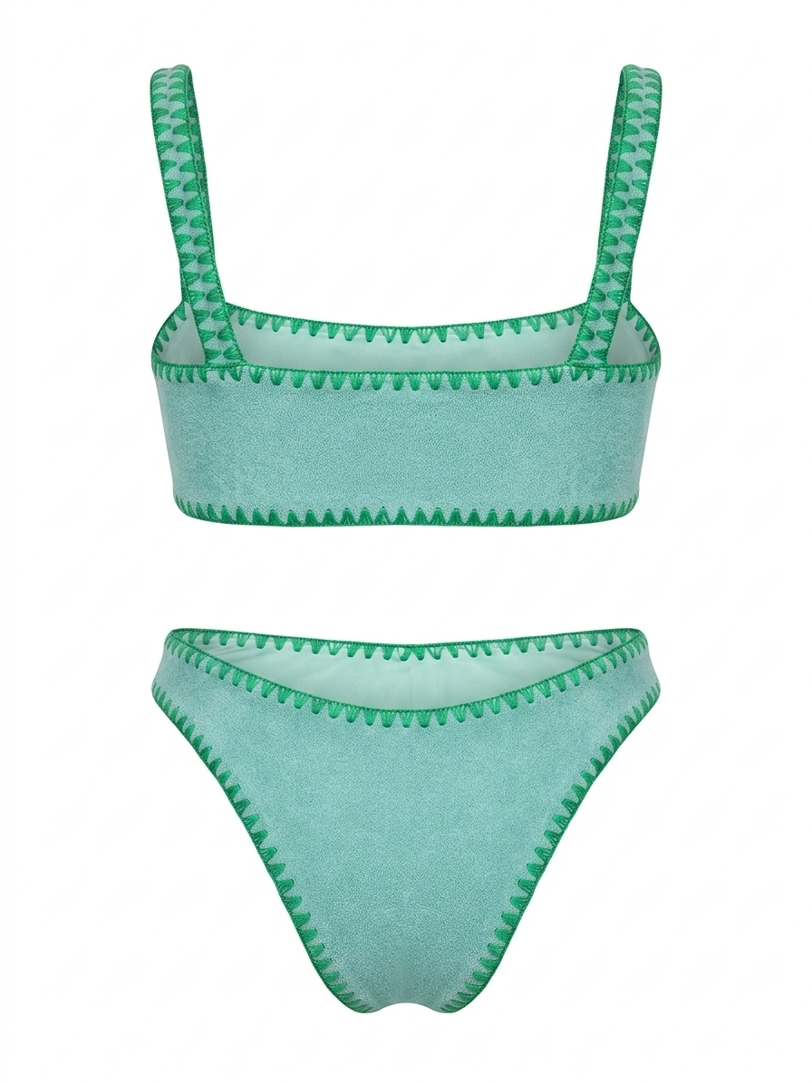 Meghan Hand-Embroidered Towel Bikini in Green