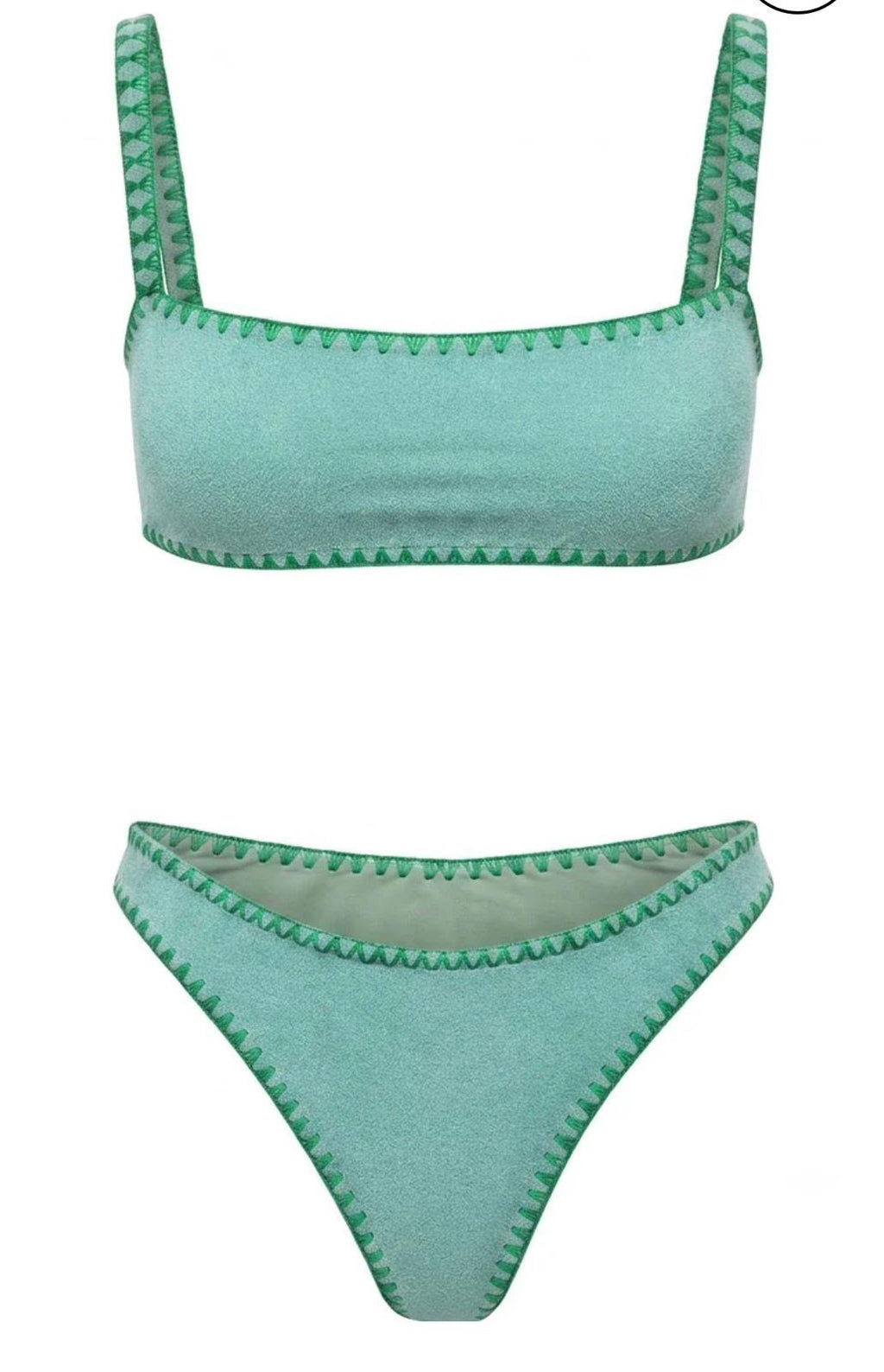 Meghan Hand-Embroidered Towel Bikini in Green