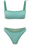 Meghan Hand-Embroidered Towel Bikini in Green