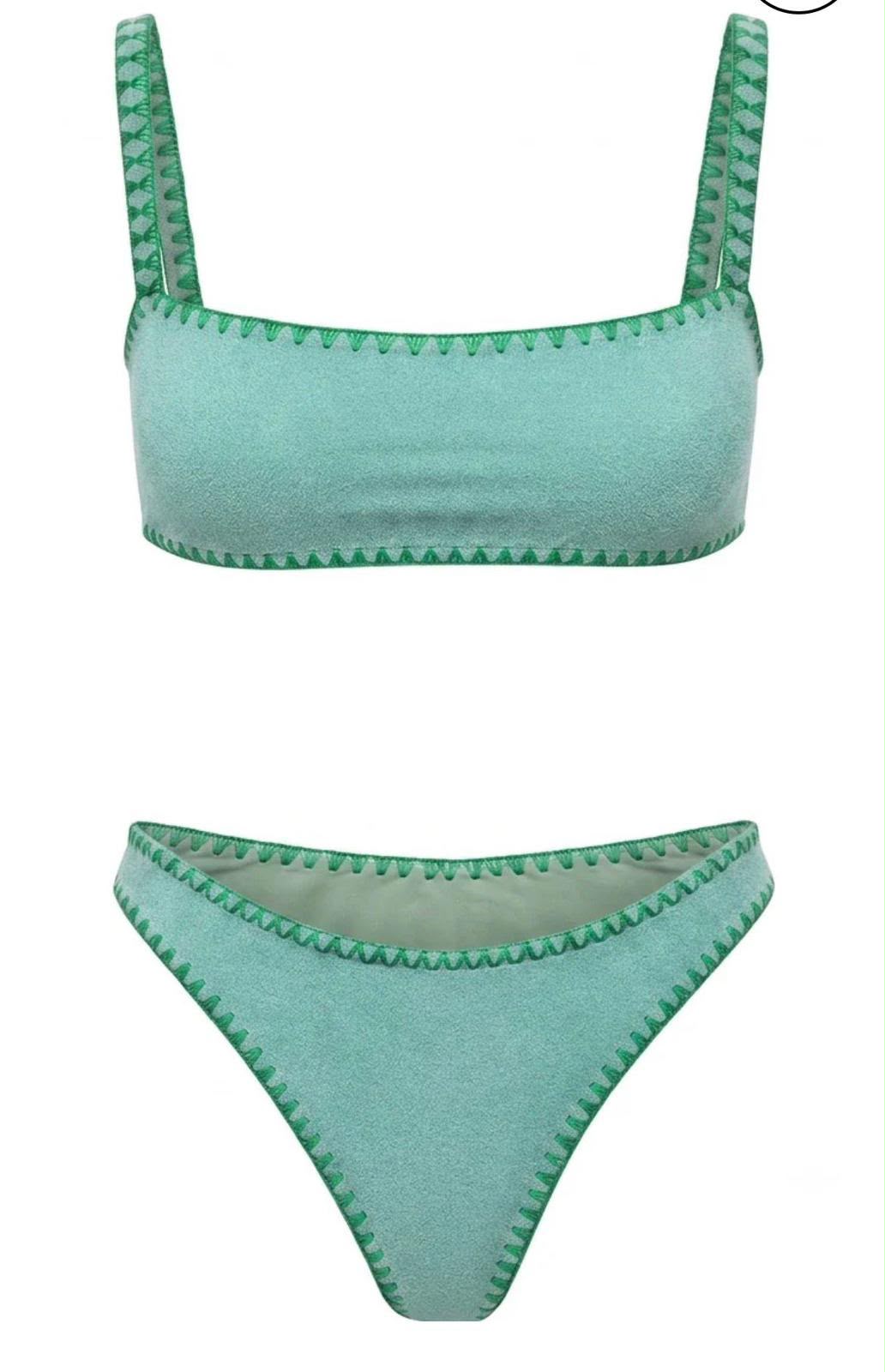 Meghan Hand-Embroidered Towel Bikini in Green