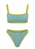 Meghan Hand-Embroidered Towel Bikini in Green with Yellow