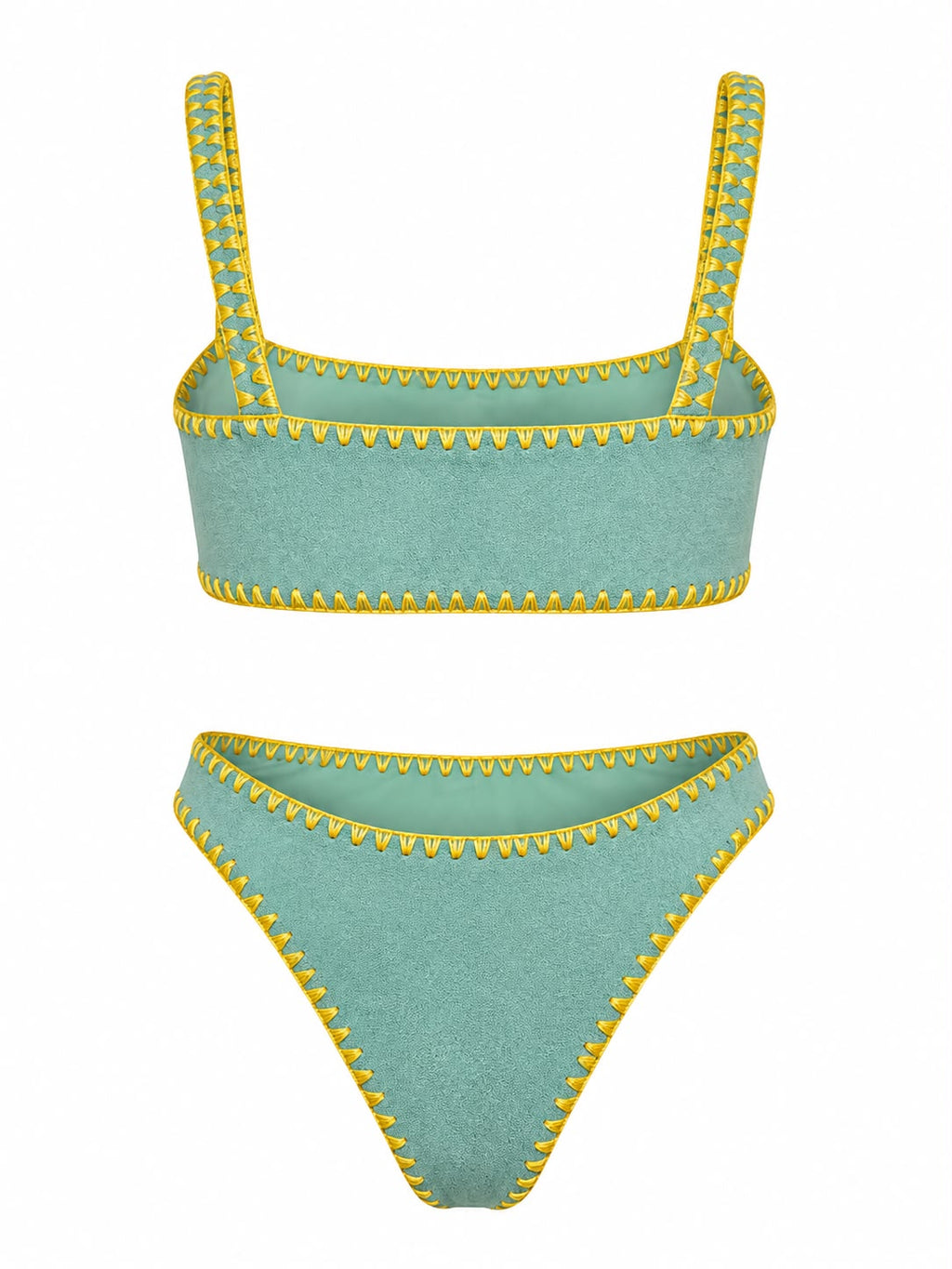 Meghan Hand-Embroidered Towel Bikini in Green with Yellow