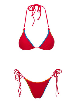 Deja Hand-Embroidered Bikini in Red