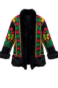 Alessi Floral Faux Fur Black Jacket