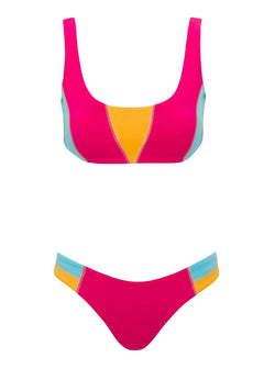 Canlı Fuşya Renk Bloklu Scuba Bikini